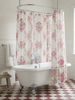 Morgan Vintage Floral 100% Cotton Gauze Shower Curtain Ruffled Edge 72x72 NWT
